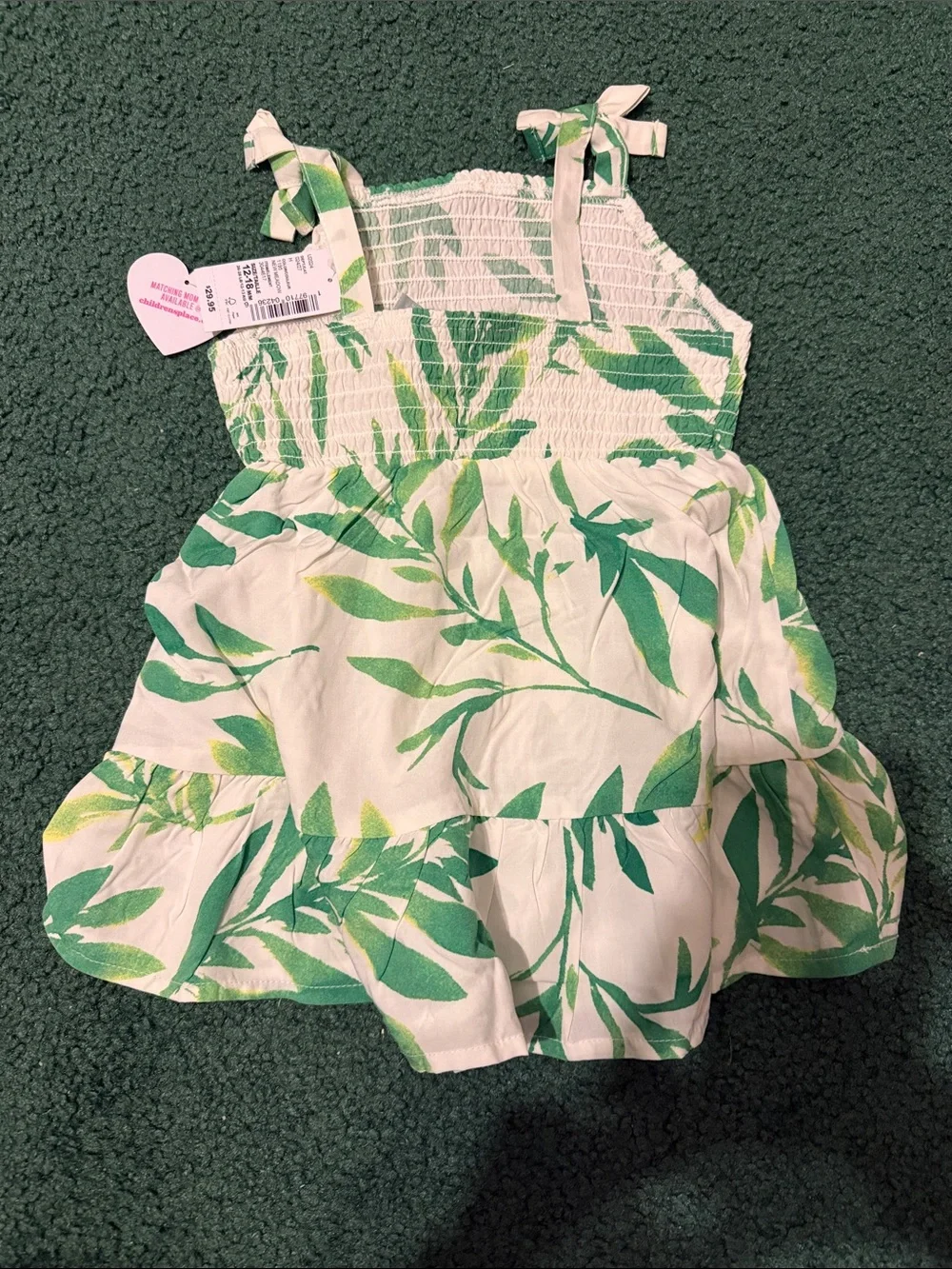 The Children's Place White Sundress with Green Leaf Print
